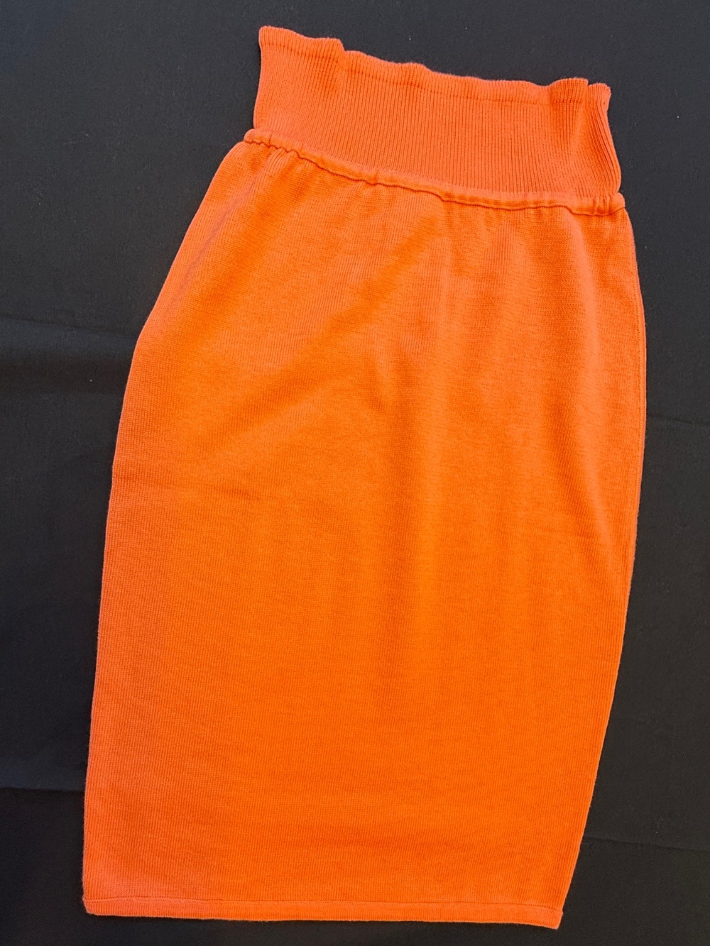 Emanuel Ungaro Bright Orange Ribbed-Waist Pencil Skirt